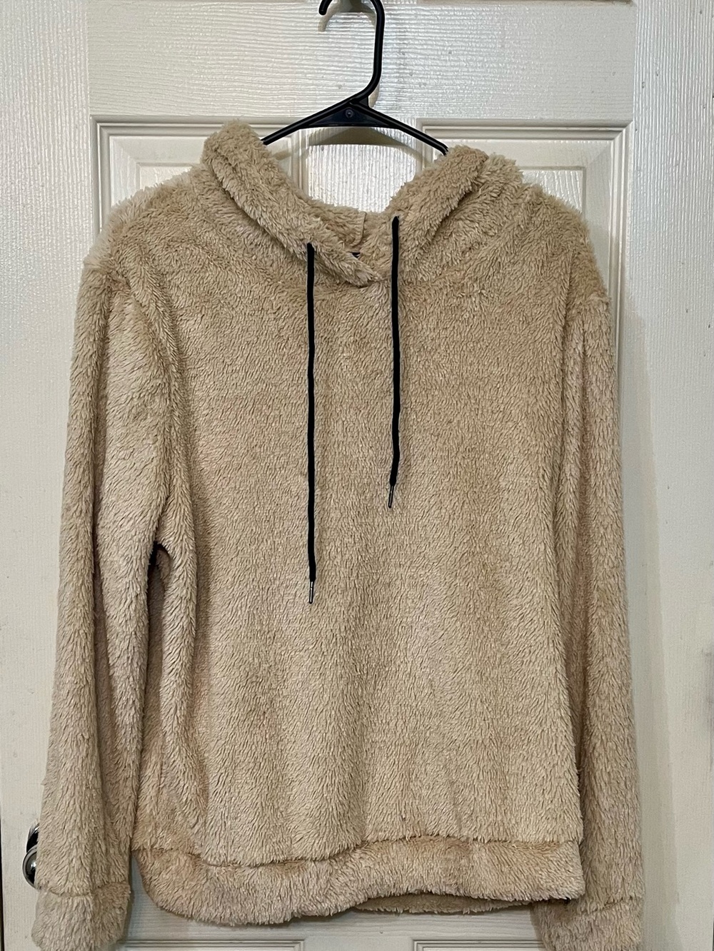 Cozy Sherpa Teddy Fleece Hoodie Cream Tan Size M EUC